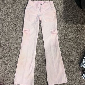 Y2K Low Rise Light Pink Cargo Flare Pants